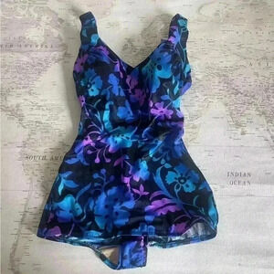 Vintage 80s 90s Maxine of Hollywood Floral One Piece Swimsuit 14 XS Vintage Size